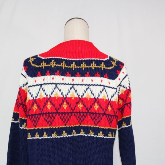 True Vintage 70s JC Penney Knit Pattern Sweater Red Navy Size Small Ski Winter - Picture 8 of 9